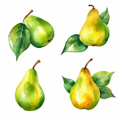 Delicate watercolor portrayal of a juicy pear.