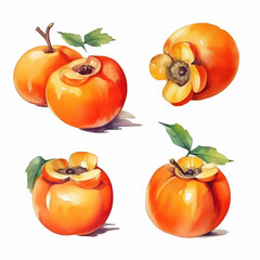 Fototapeta premium Persimmon in a mesmerizing watercolor masterpiece.