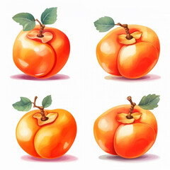 Watercolor image capturing the vibrant colors of a persimmon.