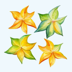 Vibrant watercolor depiction of a starfruit.