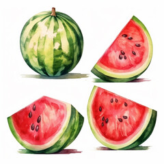 Beautiful watercolor portrayal of a ripe watermelon.