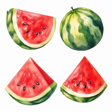 Intriguing watercolor image of a refreshing watermelon.
