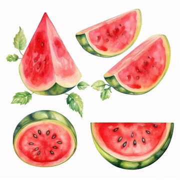 Exquisite watercolor painting showcasing a juicy watermelon.