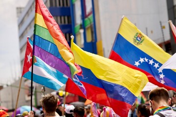 Latinamerica and LGBTQ flags during the Costa Rica Pride Parade