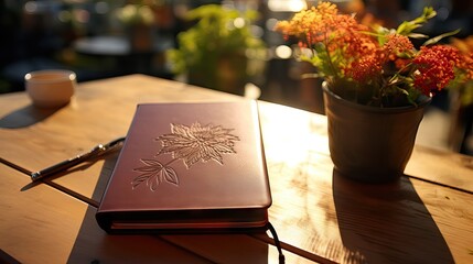 A whimsical illustration of a notebook with a pencil atop, bathed in morning light, inspiring creativity and writing. Generative AI.