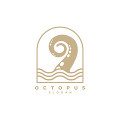 Golden octopus tentacle ocean wave logo design badge