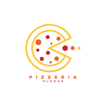 Creative outline pizzeria logo design vector illustration