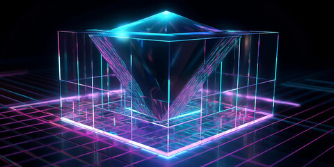 beautiful 3D hologram on a dark background. Generative AI