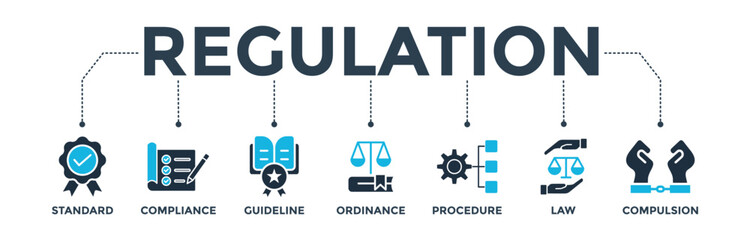 Regulation banner web icon vector illustration concept with icon of standard, compliance, guideline, ordinance, procedure, law and compulsion - obrazy, fototapety, plakaty