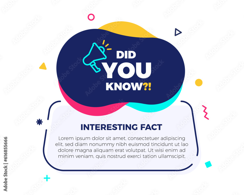 Poster did you know text on a fluid trendy shape with geometric elements and a megaphone. vector design ban
