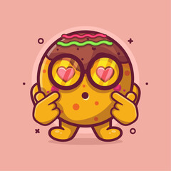 kawaii takoyaki food character mascot with love sign hand gesture isolated cartoon in flat style design