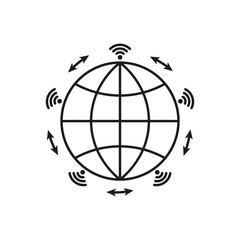 Globe icon. Wifi icons around the globe. Vector illustration. stock image.