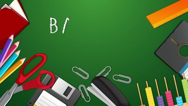 Back to School on Chalkboard with Stationery Objects