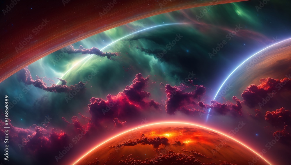 Wall mural a composition of a captivatingly candid image of a planet with a bright glow ai generative