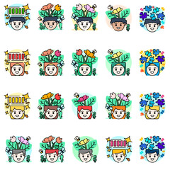 Fototapeta premium Happy face Emotion Doodle Icon Colorful Button Set Design