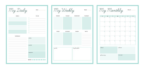 (Earth) 3 set of Monthly, daily, weekly planner. Vector illustration.	