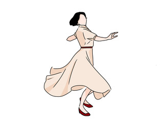 スカートを翻しダンスをする女性　png