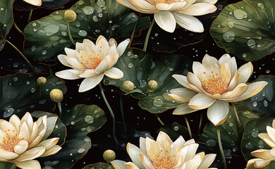 Seamless lotus leaf pattern, textured background. vector illustration