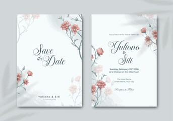 wedding invitation template with flower watercolor premium vector