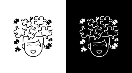Happy man with puzzles outline Doodle Icon Button Design