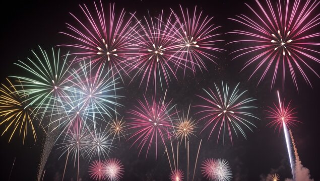 A Picture Of A Uniquely Captivating Display Of Fireworks In The Night Sky AI Generative