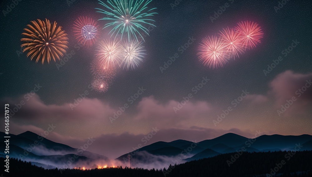 Wall mural a digital image illustrating an inspiring fireworks display in the sky ai generative