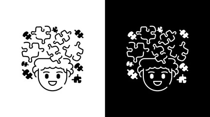Happy boy with puzzles outline Doodle Icon Button Design