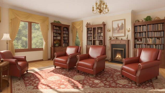 A Digital Image Illustrating A Mesmerizing Living Room With A Fireplace AI Generative