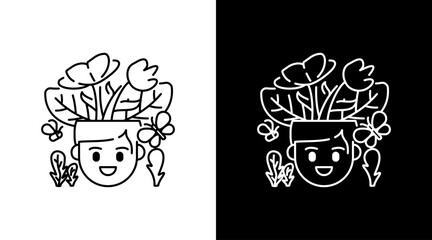 Happy man with flower outline Doodle Icon Button Design