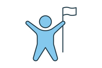 Success Icon. People holding flag. icon related to Champion, winner, victory. Flat line icon style design. Simple vector design editable