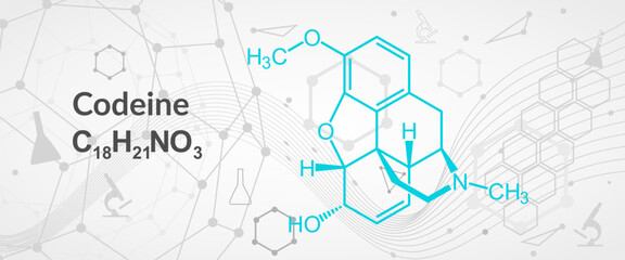 Codeine pain and cough relief drug molecule. Skeletal formula.