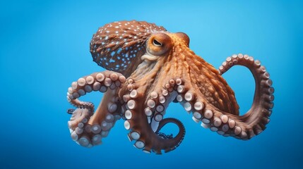 Selective capture of common octopus against blue background - obrazy, fototapety, plakaty