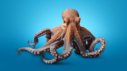 Common octopus showcased with captivating blue backdrop © Halim Karya Art