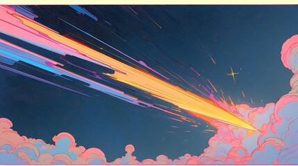 Streaking comet pop art amidst a surreal cosmic