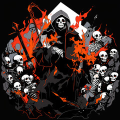 skeletal ensemble, liche and death illustration