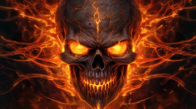fire skull ignite, digital art illustration