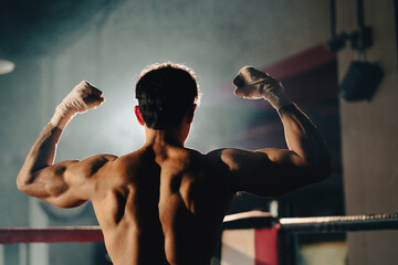 portrait of Asian man boxer having strength body are working out exercise in gym, athlete sportsman...
