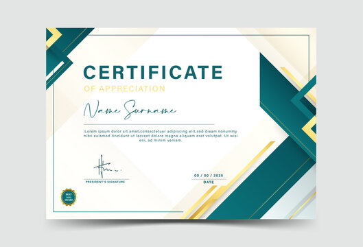 Award certificate template. fancy green color gradation, with gold border. line pattern, modern and trendy, eps 10