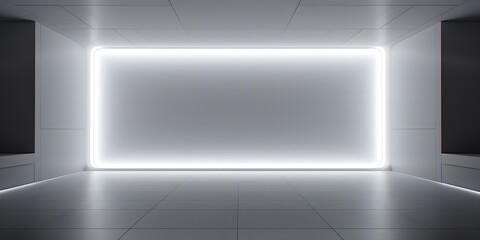 Empty light and dark interior background. White geometrically textured 3D empty wall and smooth light floor with beautiful lighting