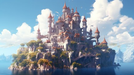 floating castle, digital art illustration