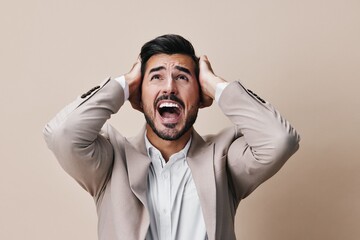 businessman man crazy screaming sad portrait angry work boss suit business