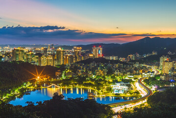 Fototapeta premium aerial view of Taipei city at night in taiwan
