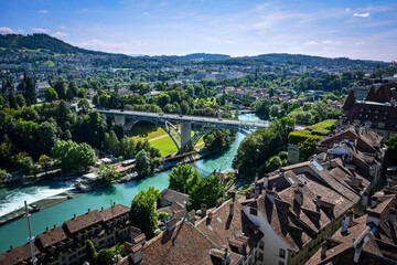 Aerial View of the Aare River and its Turquoise Waters in Bern, Switzerland