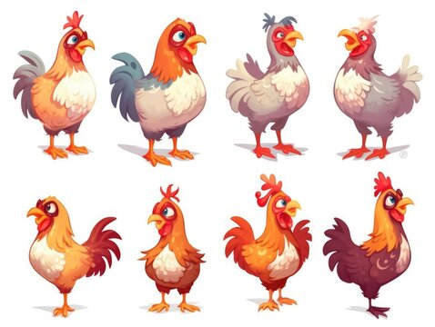 Chicken in Cartoon Style on white background - generative AI