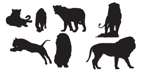 silhouettes of lions and tigers