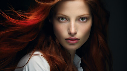 A Studio Portrait of A Beautiful Young Fashion Model with Red Hair