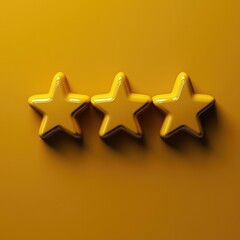 Three yellow stars glossy colors. Achievements for games. Customer rating feedback concept from client about employee of website. Realistic 3d design. For mobile applications