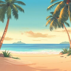 Naklejka na ściany i meble The image displays a scenic tropical beach for web travel. (Illustration, Generative AI)