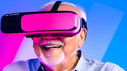an old man wearing virtual reality headset