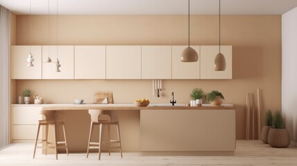 a kitchen with white wall in empty room in the scandinavian style generative ai